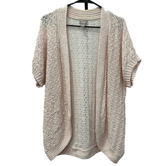 Chicos Light Pink Lightweight Short Sleeve Open Cardigan Sweater Sz XL - Picture 1 of 9